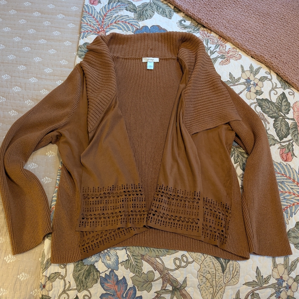 Brown Open Front Cardigan Sweater